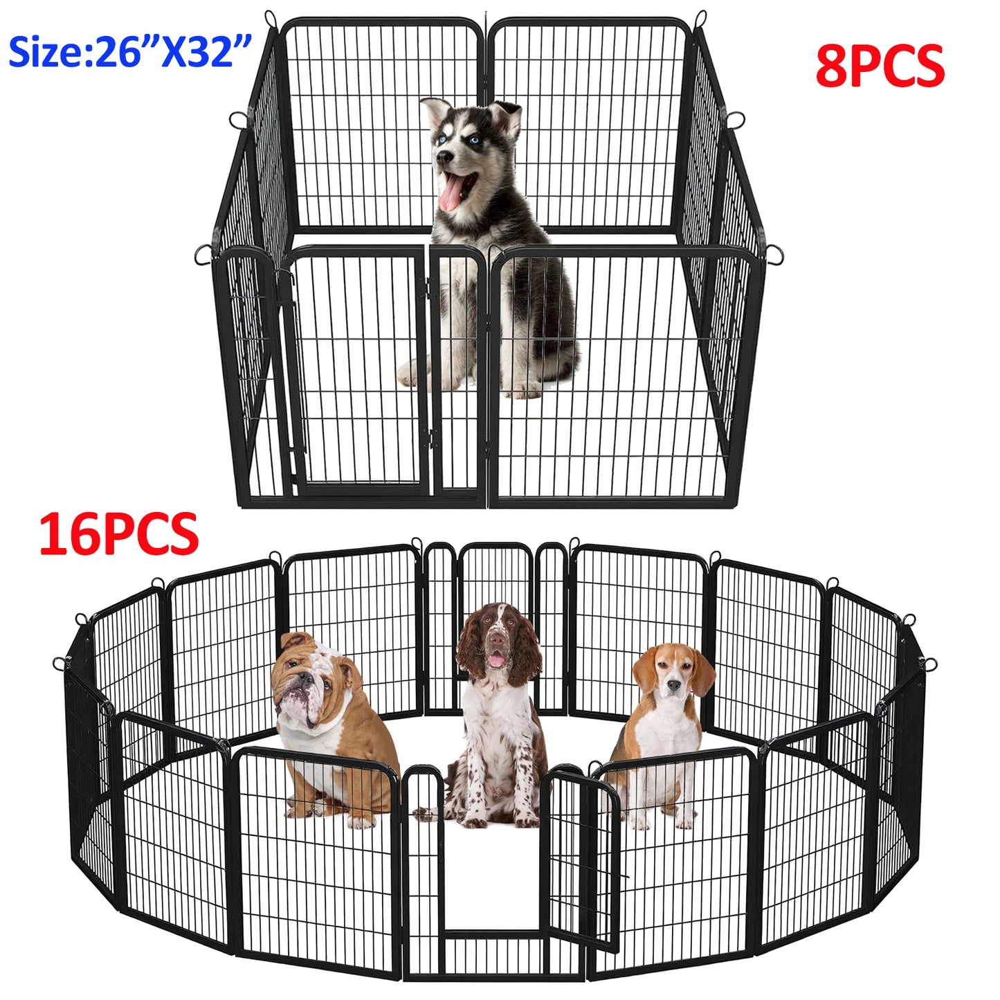Dog Playpen With Door Foldable Metal Pet Fence Outdoor Use