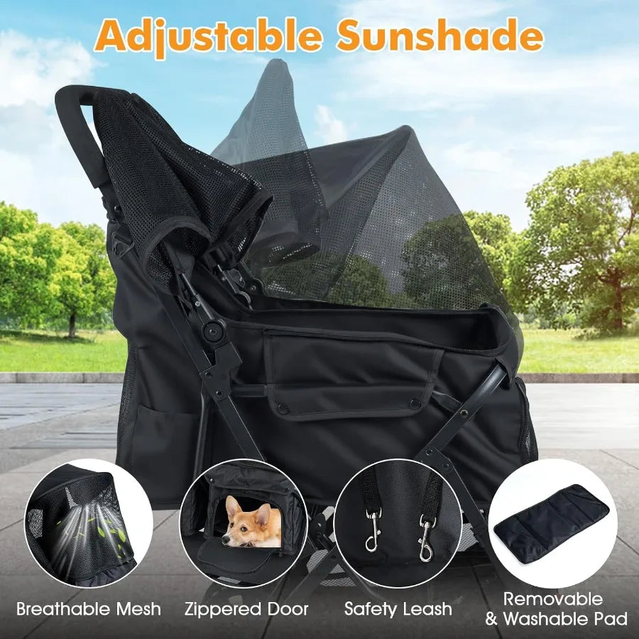 XMSJ Foldable Double Pet Stroller For Two Pets