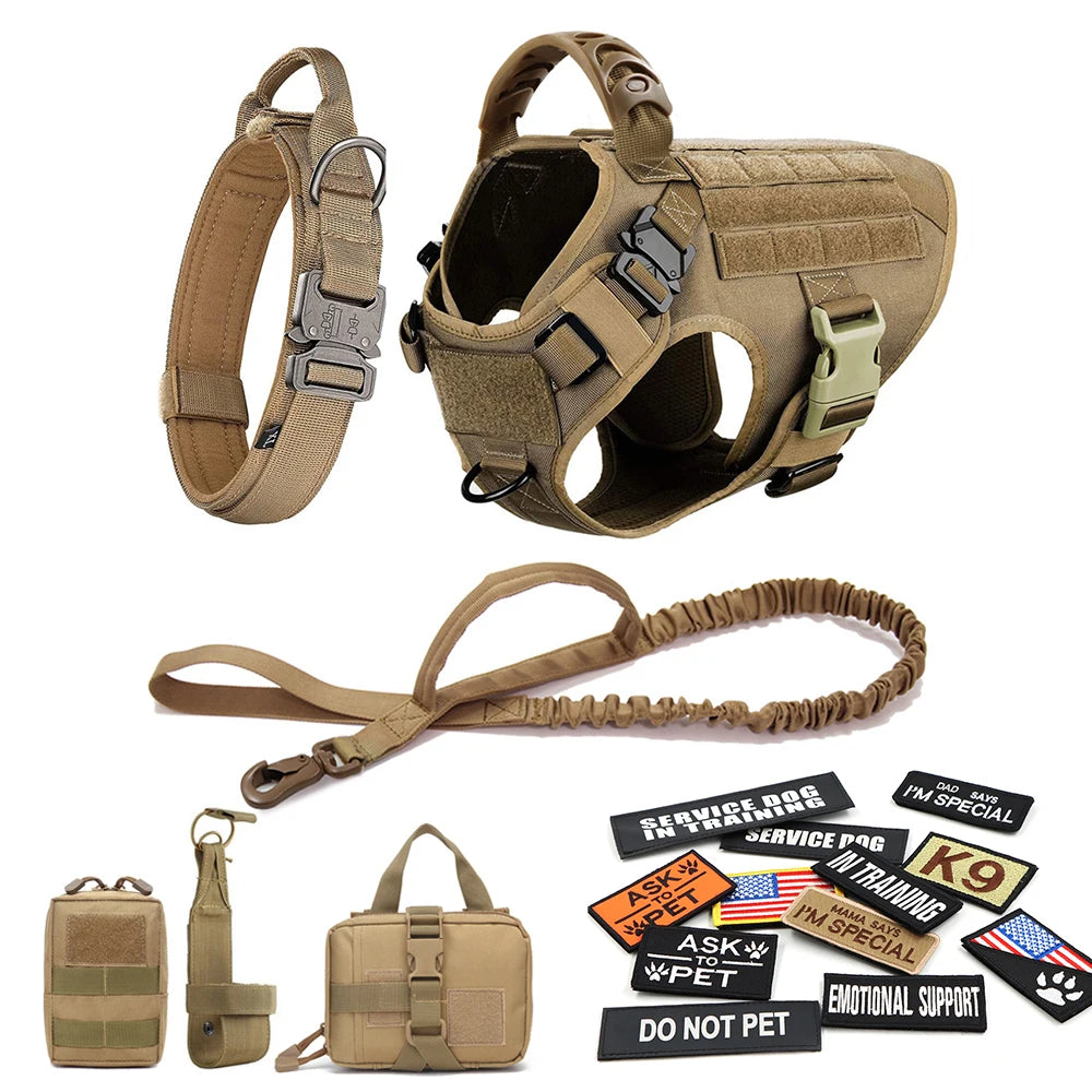 PETRAVELCN Military Large Dog Harness Vest With Leash Patches Set