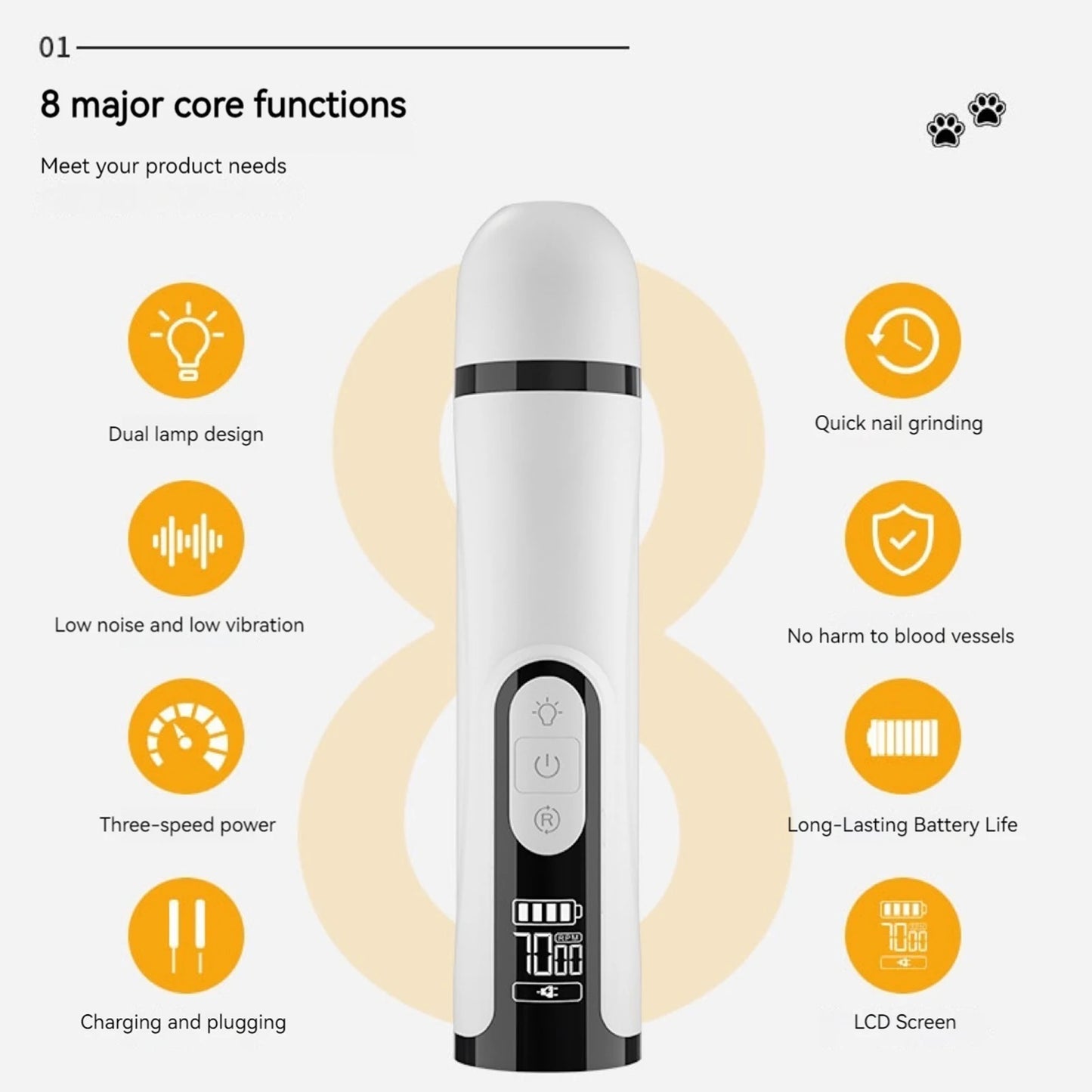 Shunmaii Electric Dog Nail Grinder With 2 LED Lights