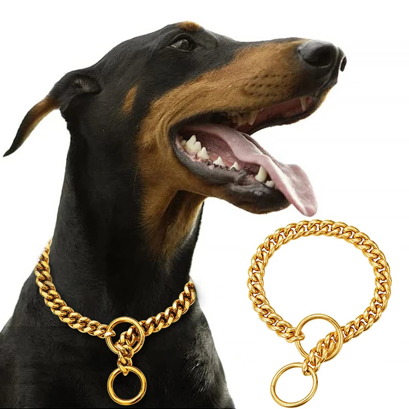 Stainless Steel Chain Collar For Dogs Cuban Link Walking Training