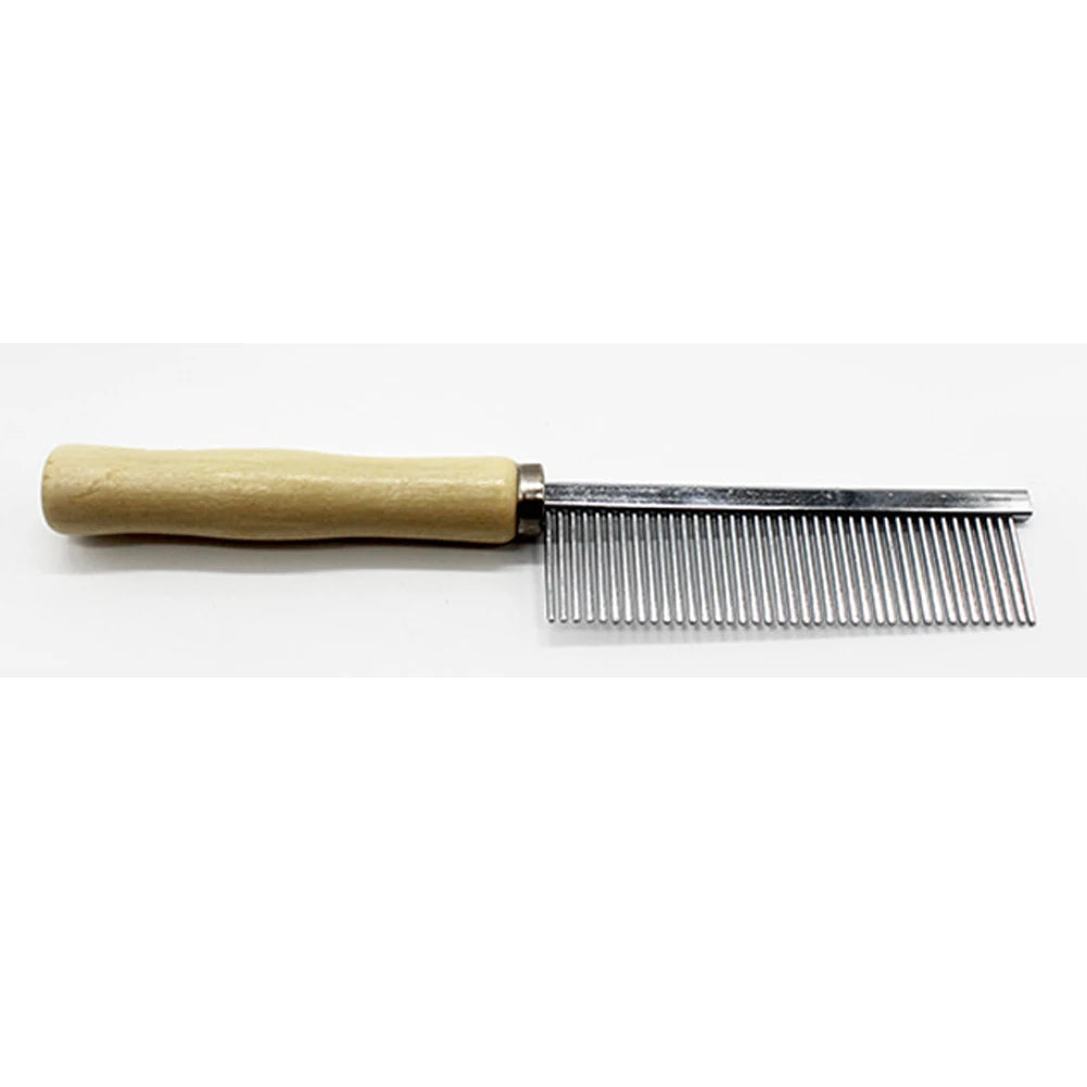 Stainless Steel Rake Comb With Wooden Handle Pet Hair Remover