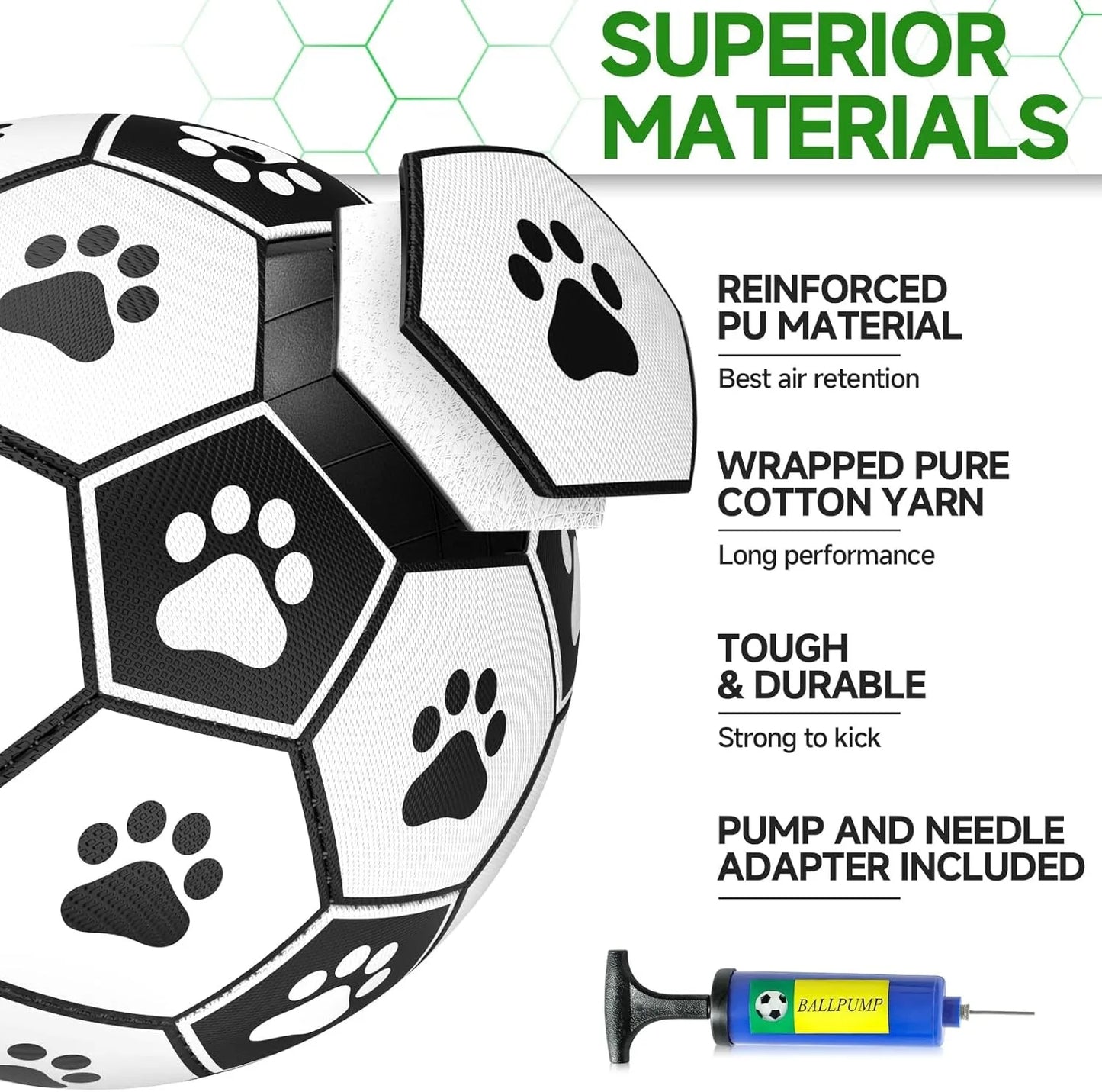 Durable PU Rubber Dog Soccer Ball With Straps For Fetch