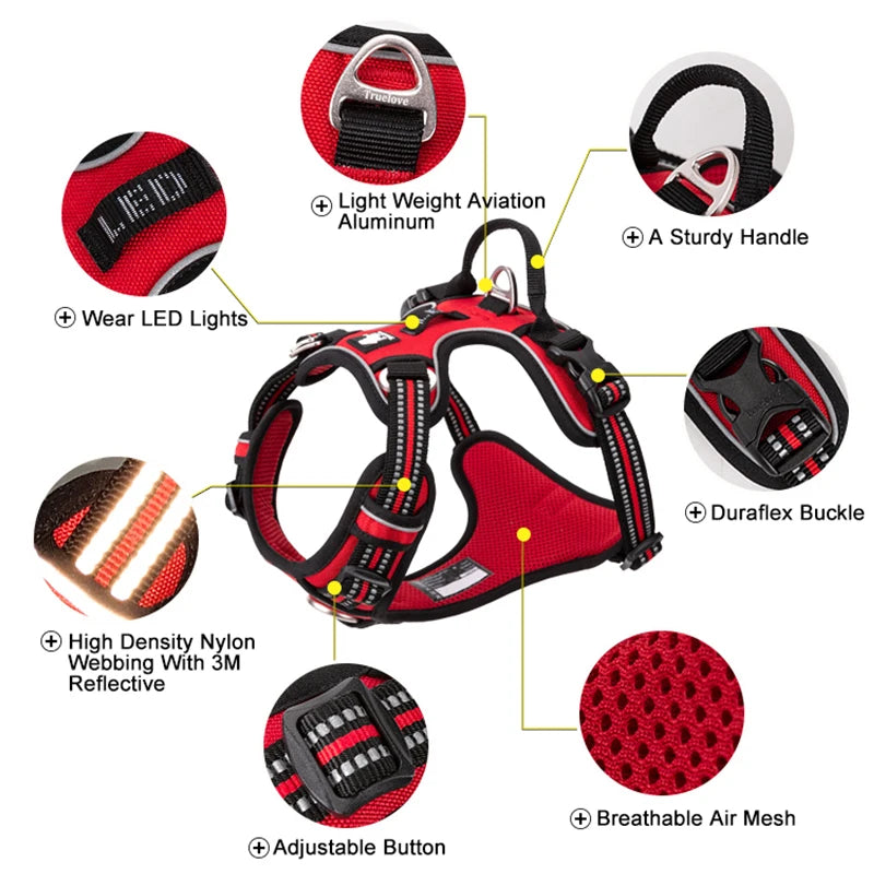 TRUELOVECN Reflective Nylon Dog Harness No Pull Adjustable Vehicle Harness