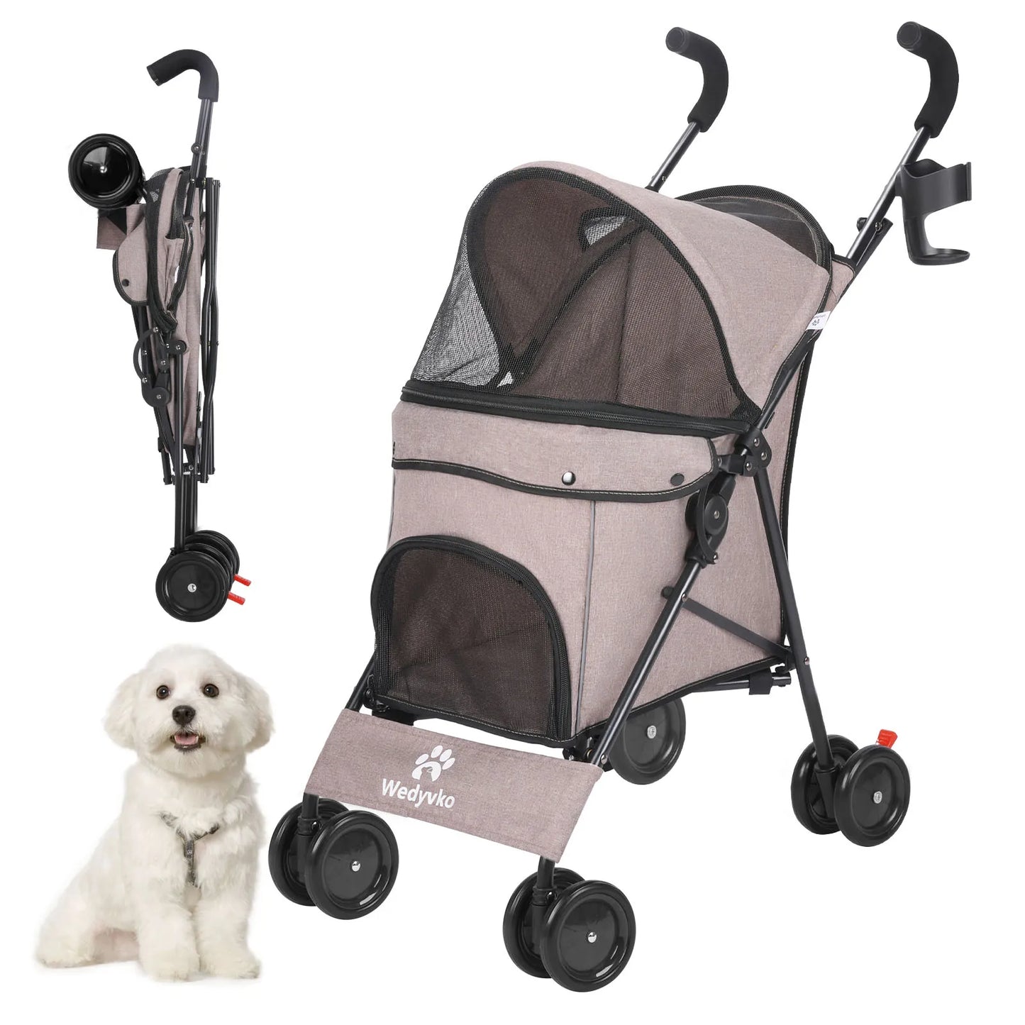 Wedyvko Pet Dog Stroller 4 Wheels With Brakes And Storage