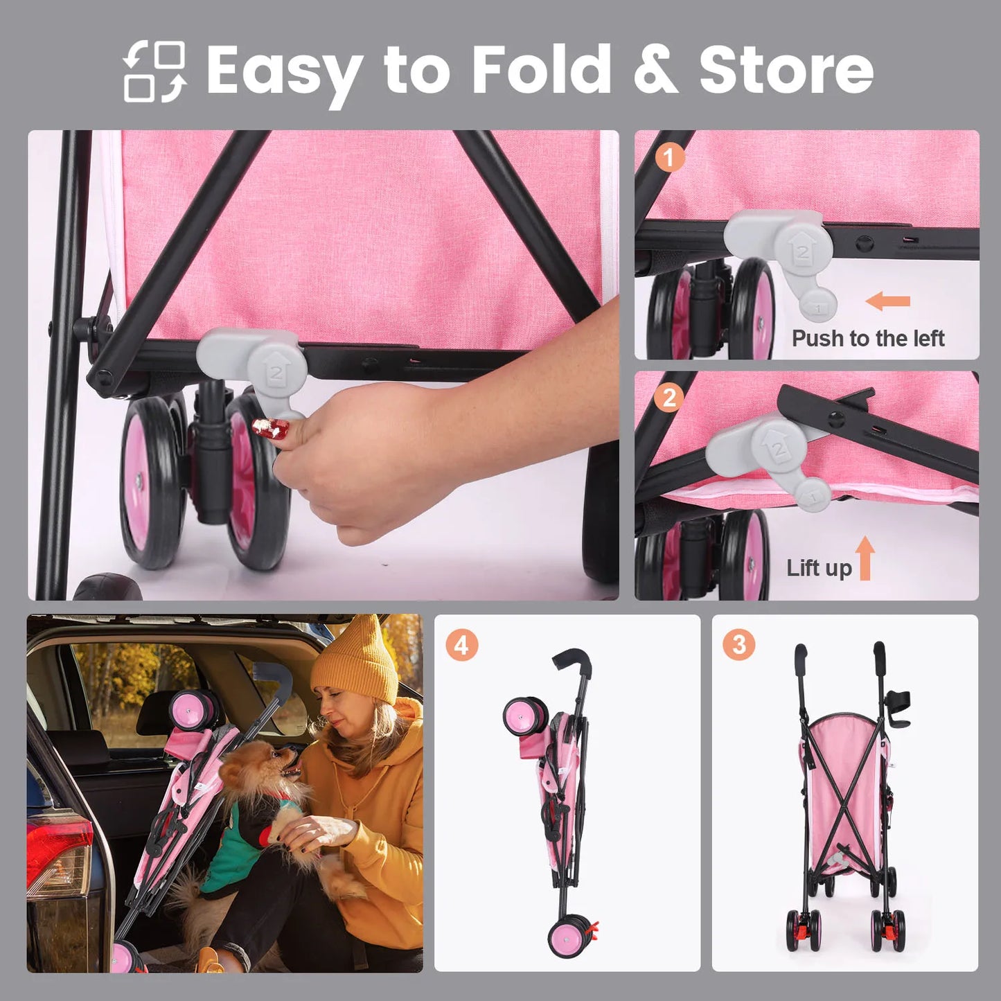 Wedyvko Pet Dog Stroller 4 Wheels With Brakes And Storage