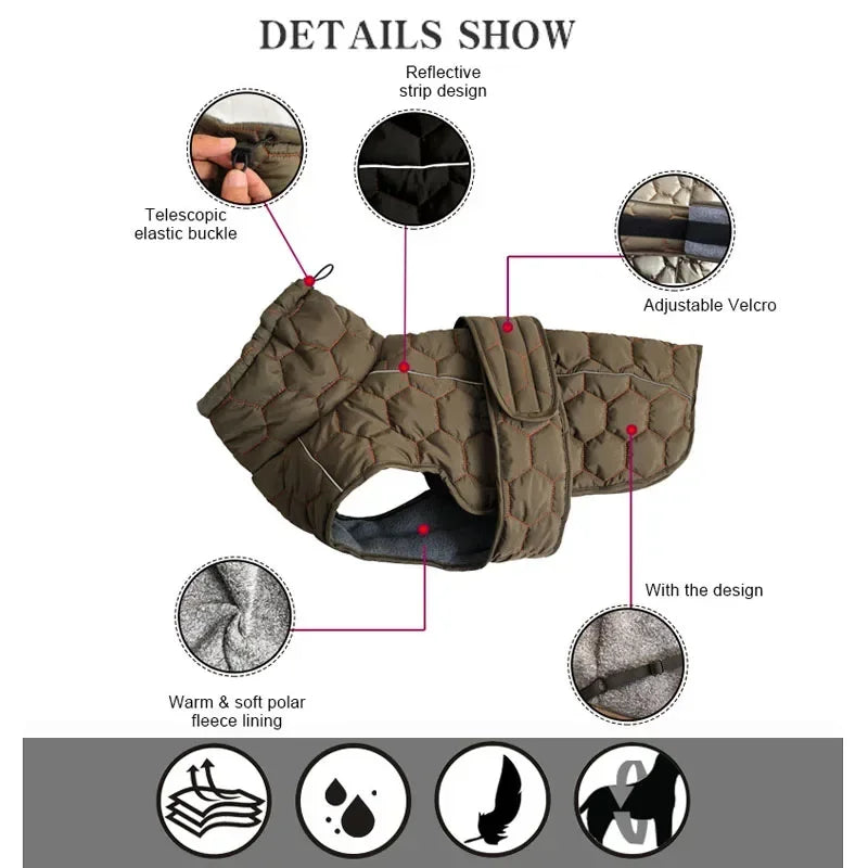 Winter Warm Reflective Down Jacket Snowsuit Parka For Large Breeds