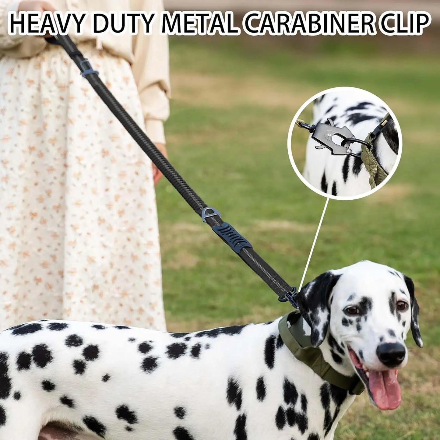 Reflective Shock Absorbing Tactical Dog Leash Car Seatbelt Heavy Duty