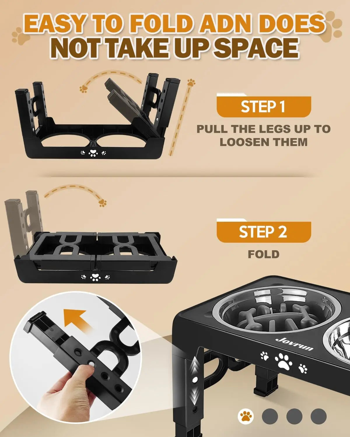 5 Heights Adjustable Elevated Dog Bowls Stainless Steel Slow Feeder