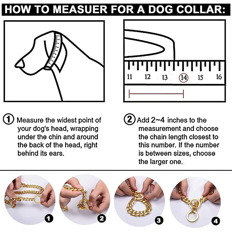 Stainless Steel Chain Collar For Dogs Cuban Link Walking Training