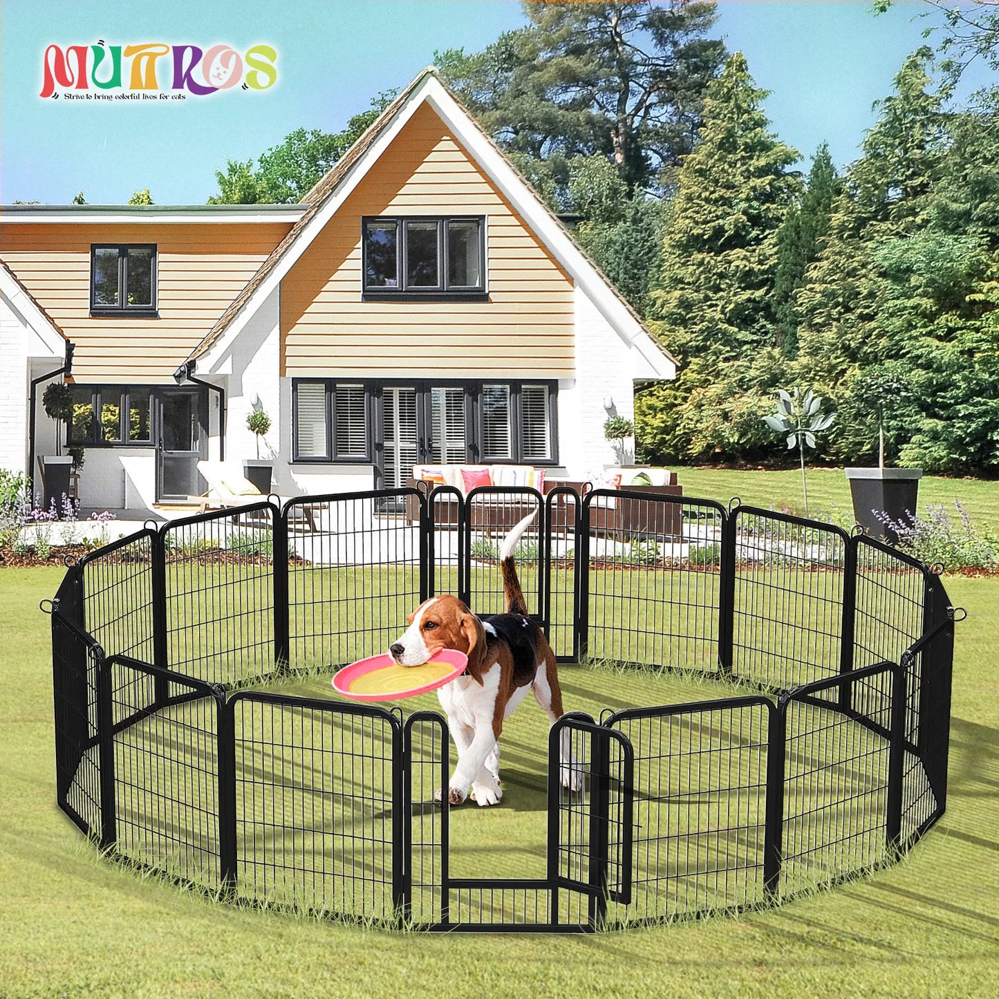 Dog Playpen With Door Foldable Metal Pet Fence Outdoor Use
