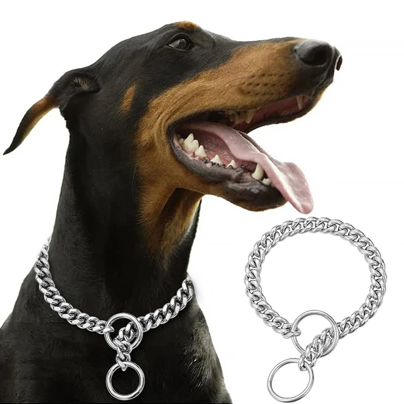 Stainless Steel Chain Collar For Dogs Cuban Link Walking Training