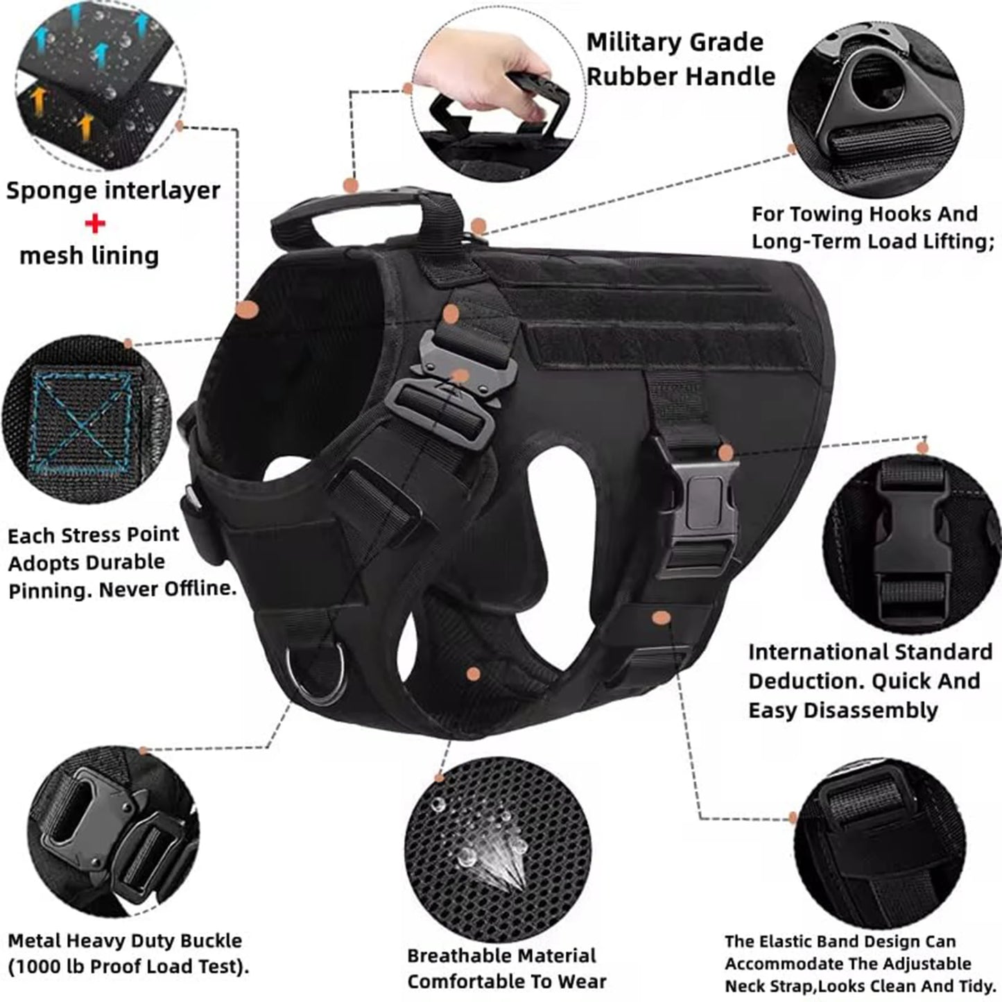 PETRAVELCN Tactical Dog Harness Molle Pouches For Training