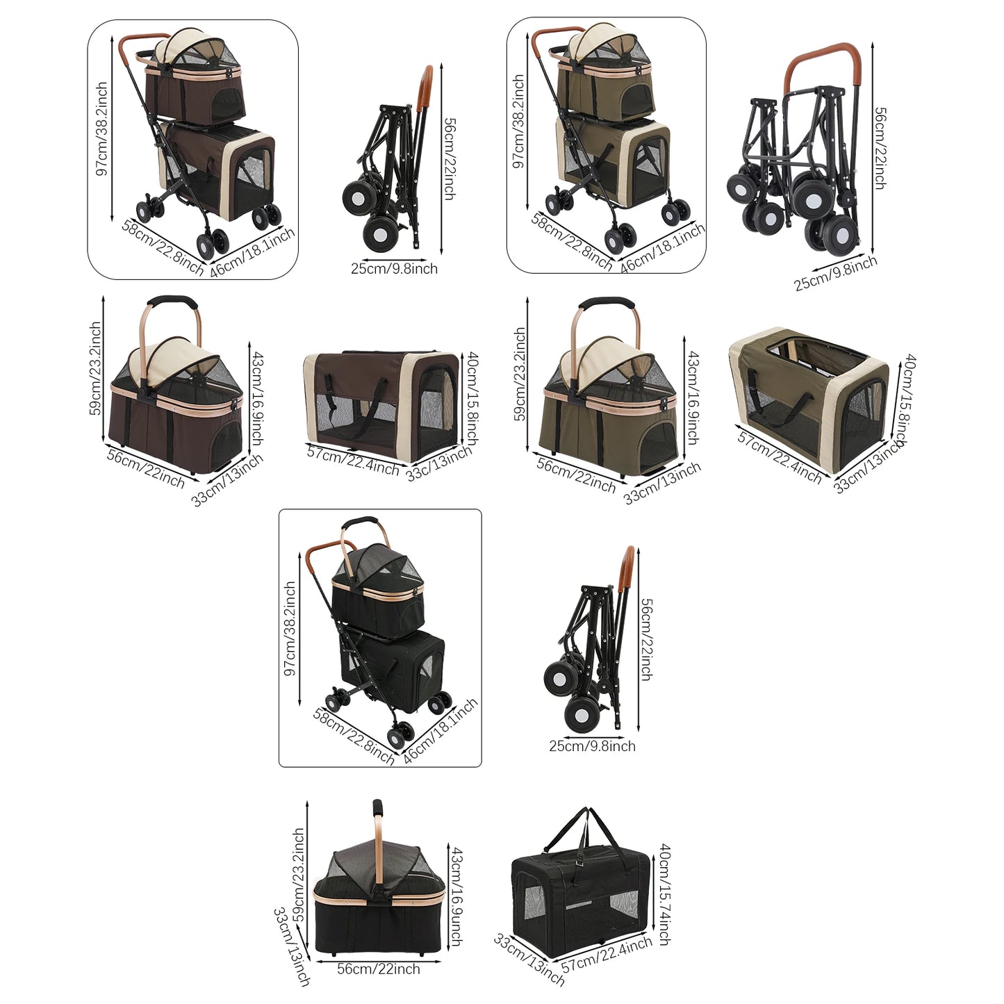 3-In-1 Multifunctional Pet Stroller With Two Carriers For Dogs