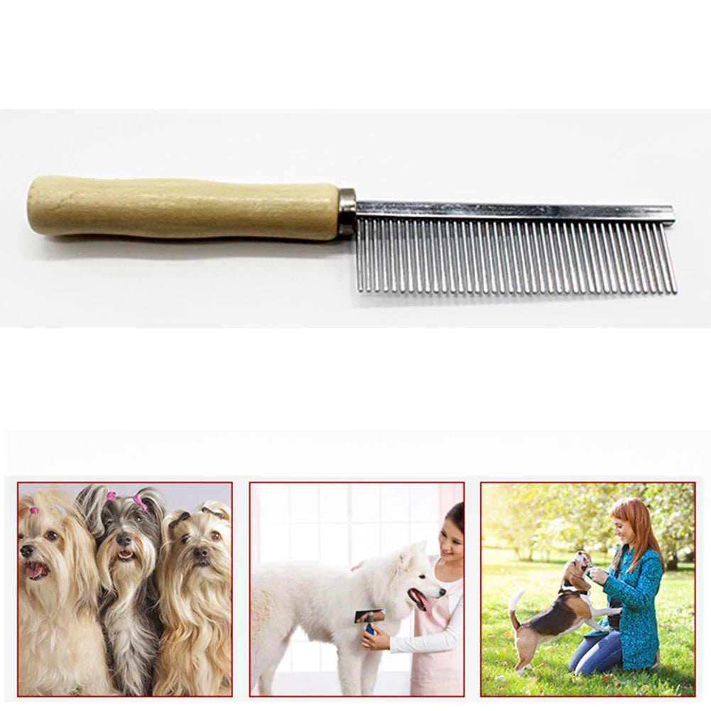 Stainless Steel Rake Comb With Wooden Handle Pet Hair Remover