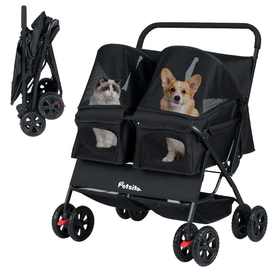XMSJ Foldable Double Pet Stroller For Two Pets