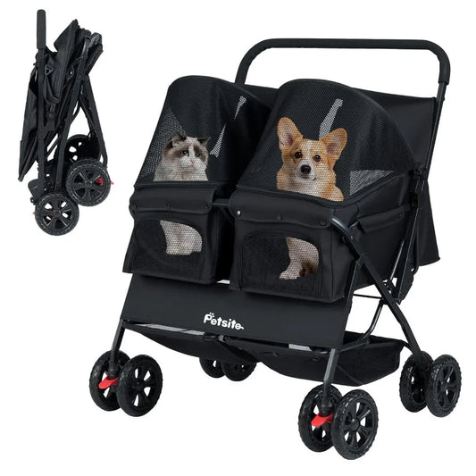 XMSJ Foldable Double Pet Stroller For Two Pets