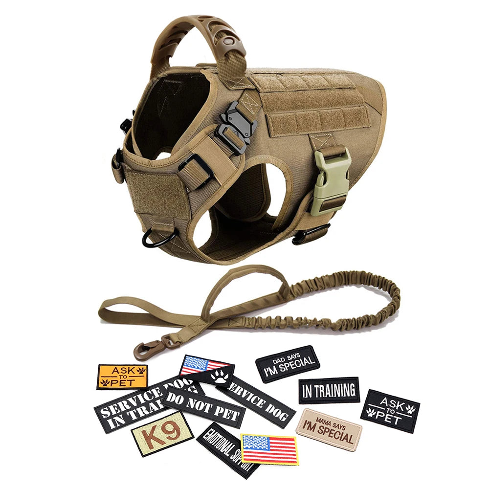 PETRAVELCN Military Large Dog Harness Vest With Leash Patches Set