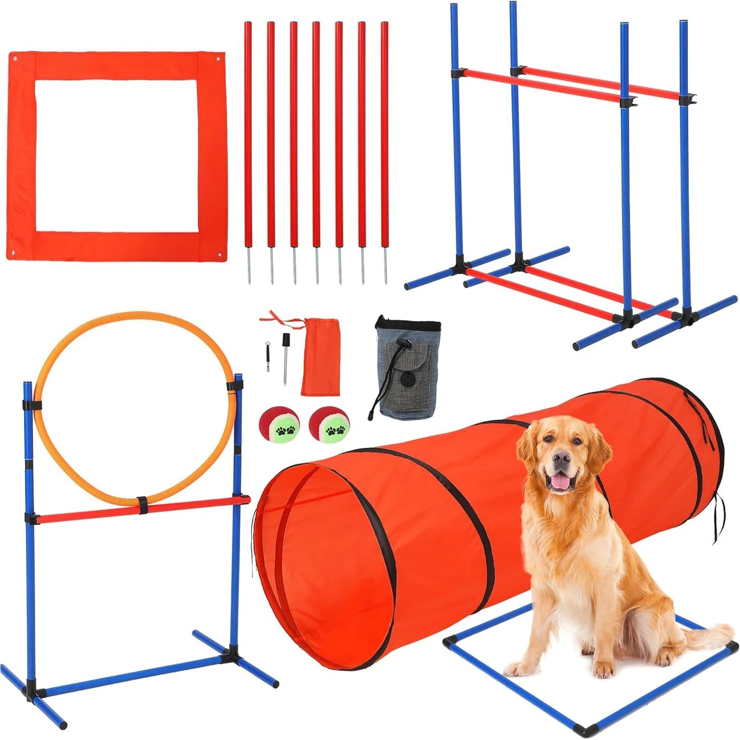 HiMISSH 87 Piece Dog Agility Training Kit With Tunnel Poles