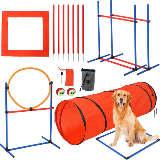 HiMISSH 87 Piece Dog Agility Training Kit With Tunnel Poles