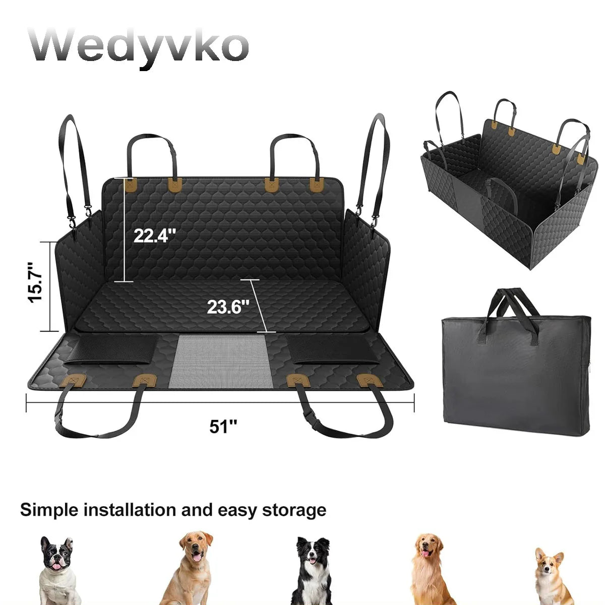 Wedyvko Back Seat Extender Hammock for Dogs Car Cover 400lb