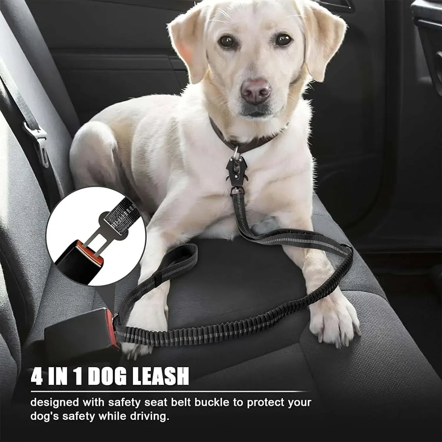 NONECN Reflective Shock Absorbing Dog Leash With Car Seatbelt