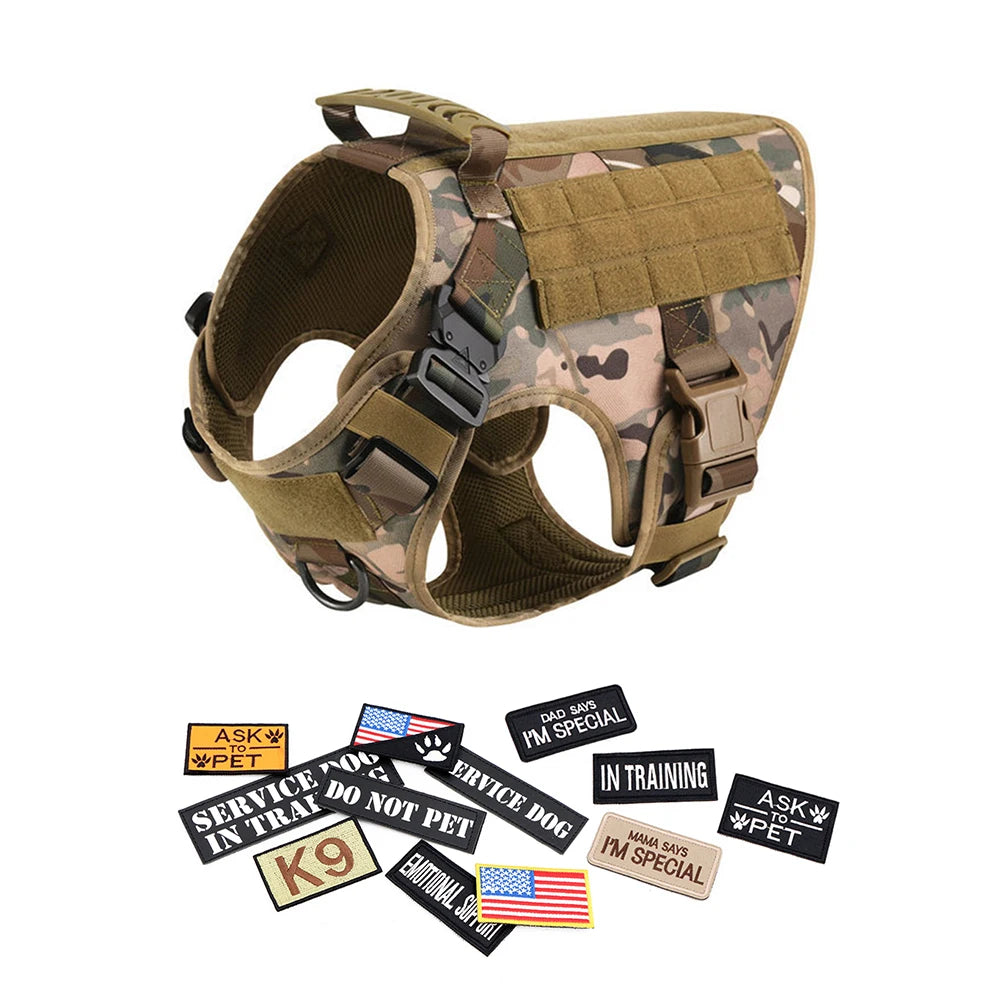 PETRAVELCN Military Large Dog Harness Vest With Leash Patches Set
