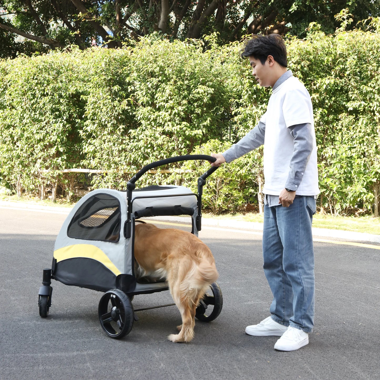 Portable Four-Wheel Dog Stroller Foldable Travel Carrier for Pets