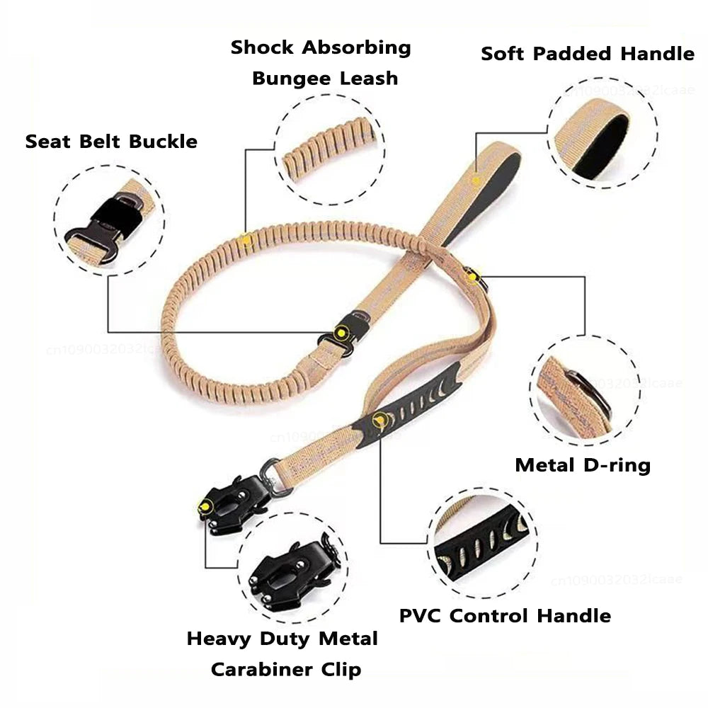 Reflective Shock Absorbing Pet Leash For Large Dogs Car Seatbelt