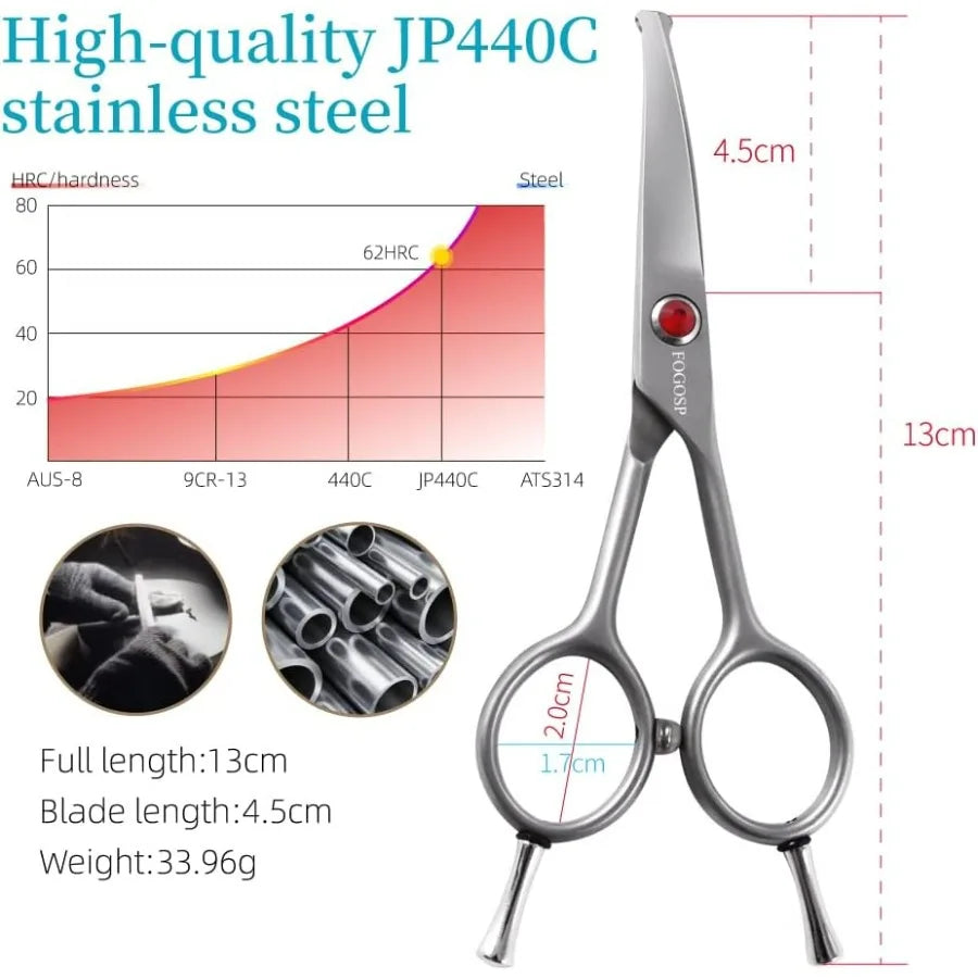 Curved Dog Grooming Scissors For Face And Paws Stainless Steel