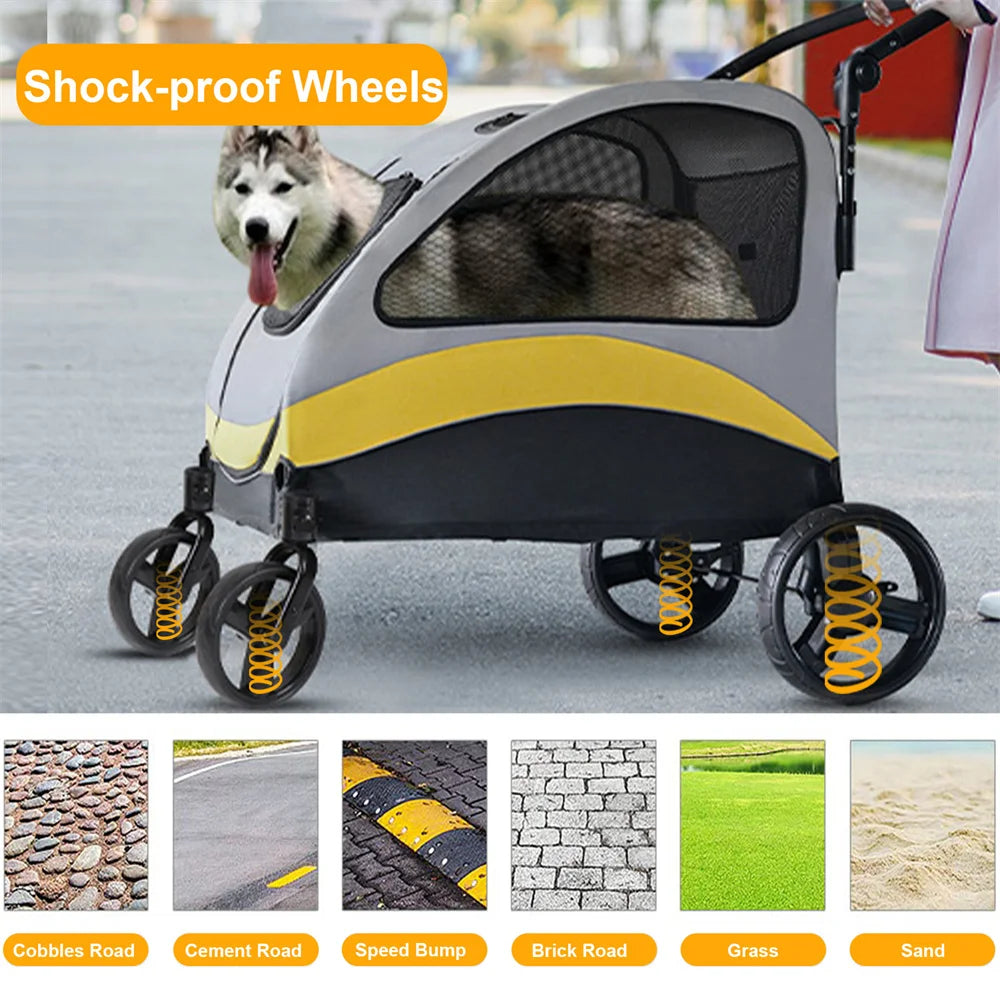 Premium Dog Stroller Pram Four Wheel Foldable Travel Jogger