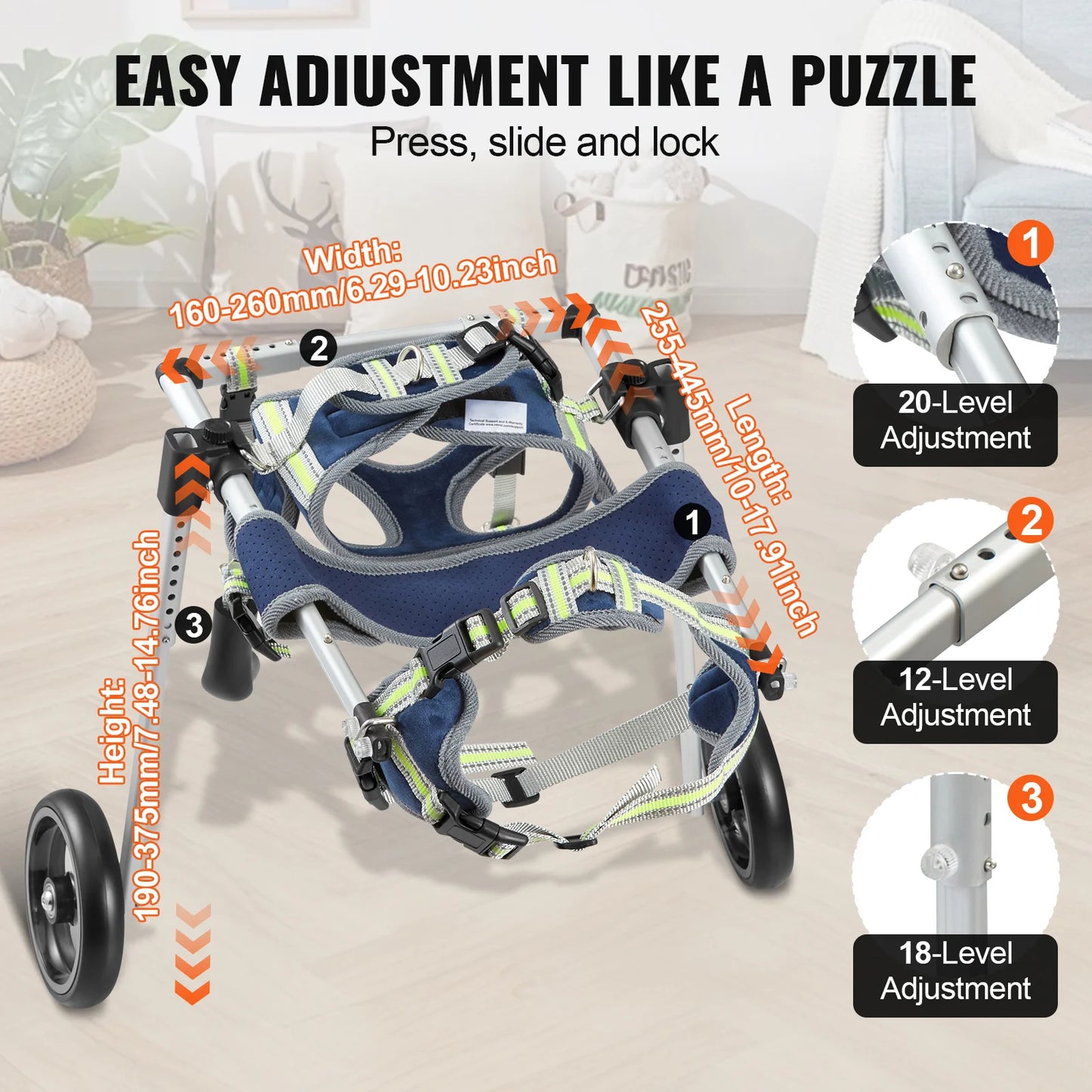 Dog Wheelchair 2 Wheels Back Legs Pet Cart For Paralysis