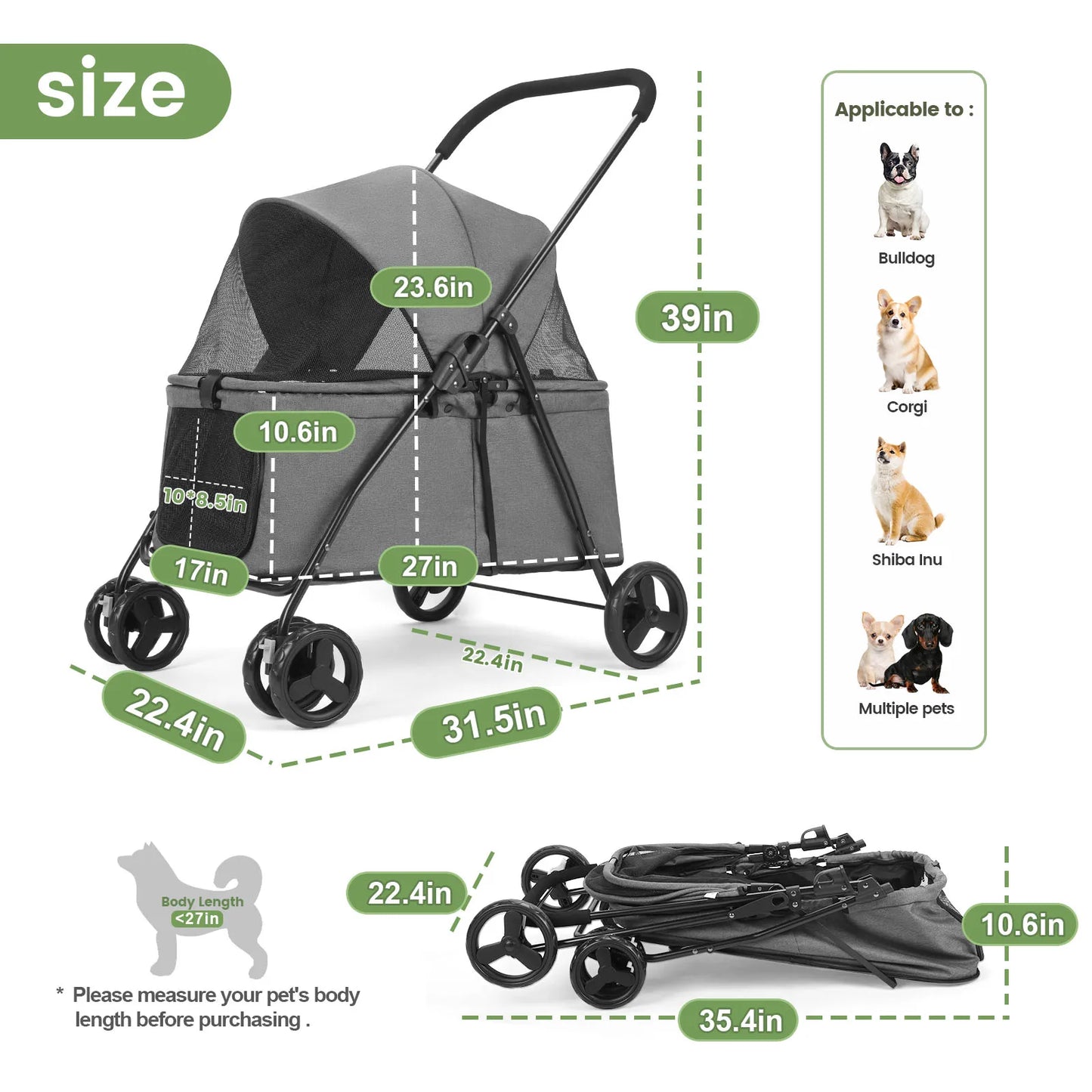 Wedyvko Pet Stroller Four Wheels With Brakes For Dogs