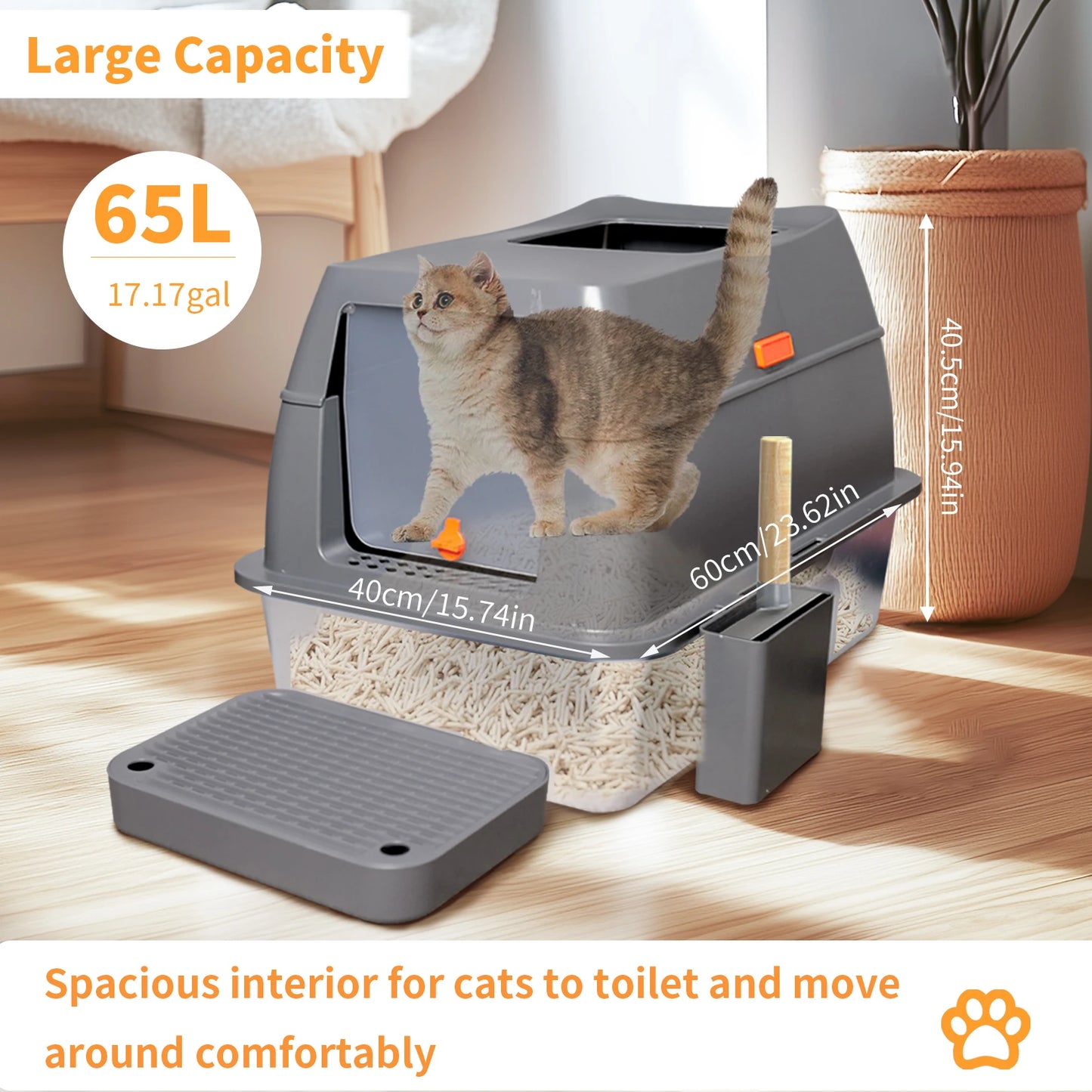 Stainless Steel Cat Litter Tray With Lid For Enclosed Use