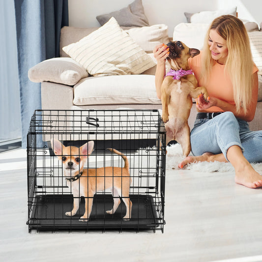 JHK Folding Metal Wire Dog Cage With Leakproof Pan