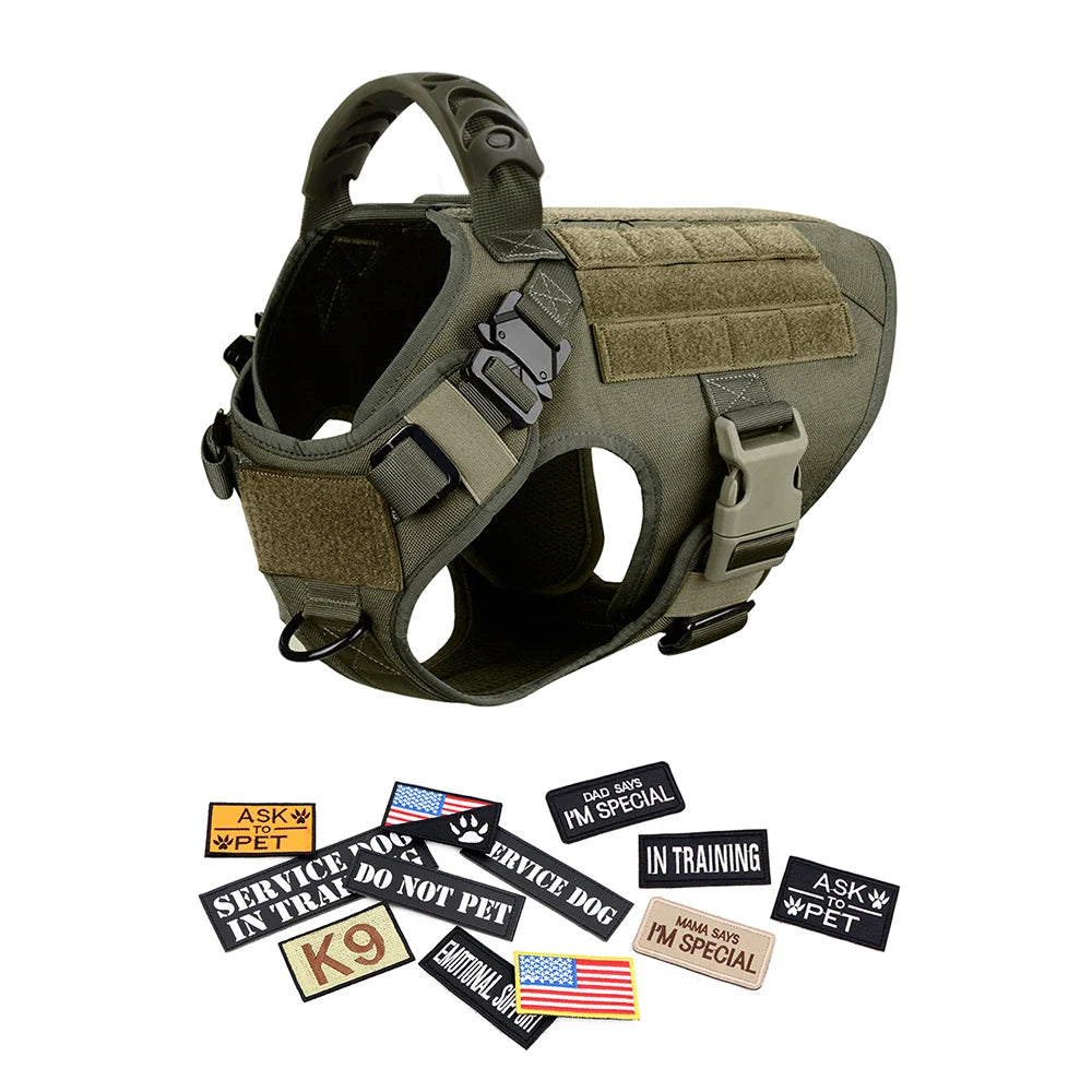 PETRAVELCN Military Large Dog Harness Vest With Leash Patches Set