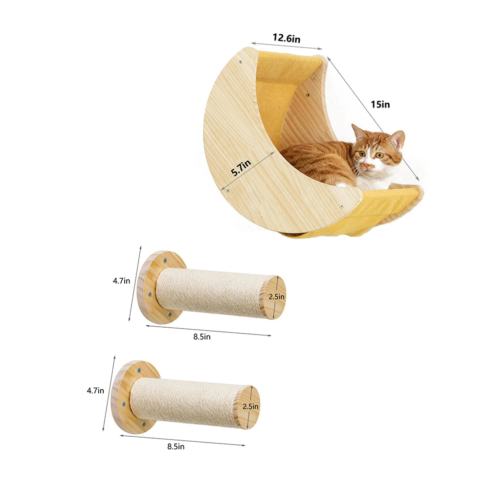 PETRAVELCN Moon Shaped Cat Wall Shelf Hammock Wooden Steps