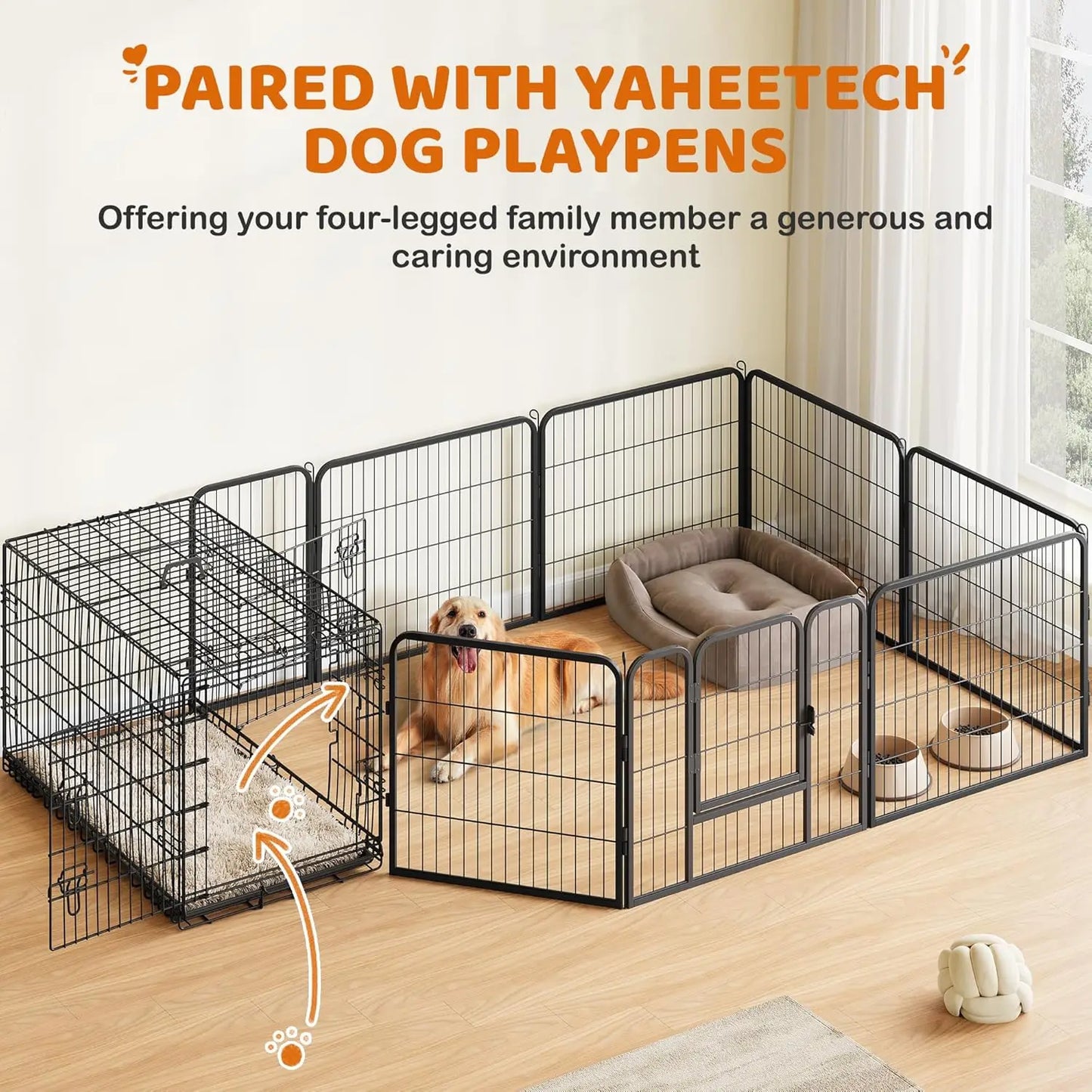 Double Door Collapsible Dog Crate With Divider And Tray