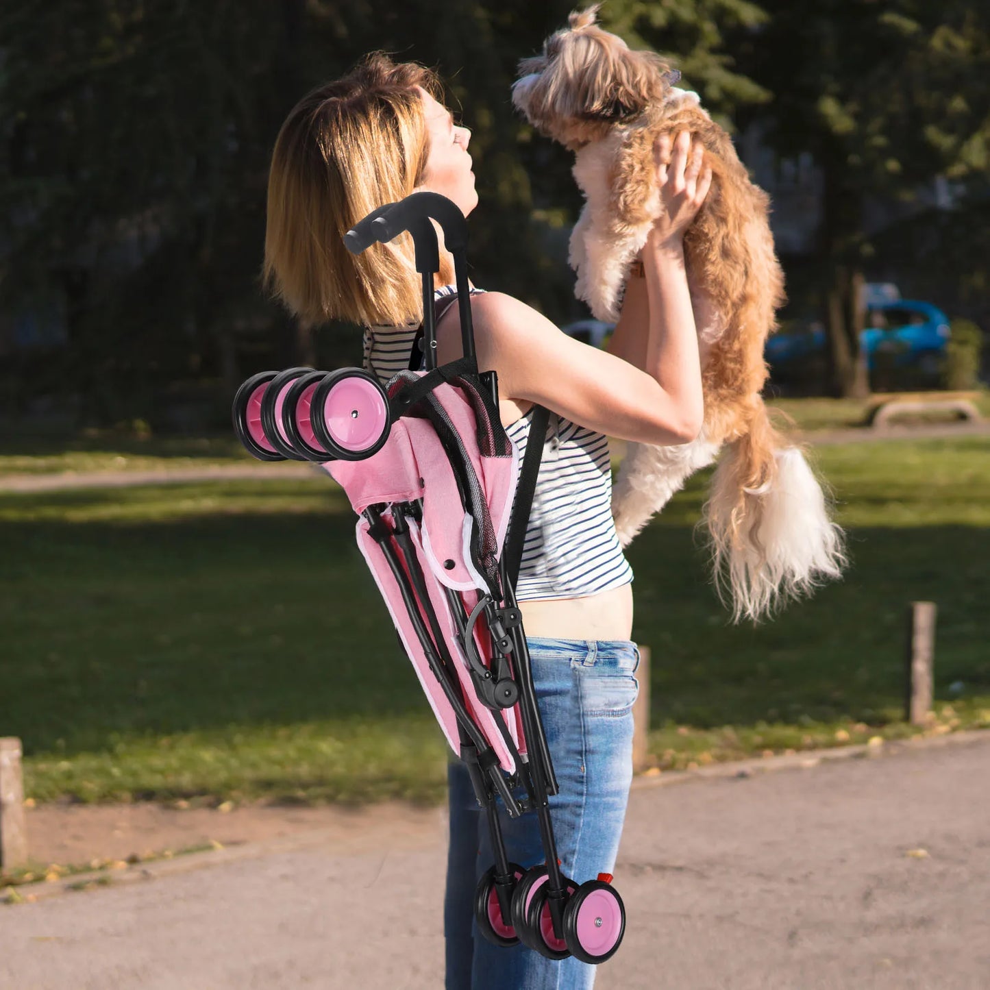 Wedyvko Pet Dog Stroller 4 Wheels With Brakes And Storage