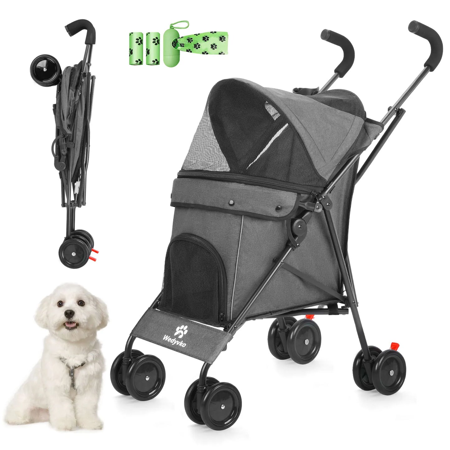 Wedyvko Pet Dog Stroller 4 Wheels With Brakes And Storage