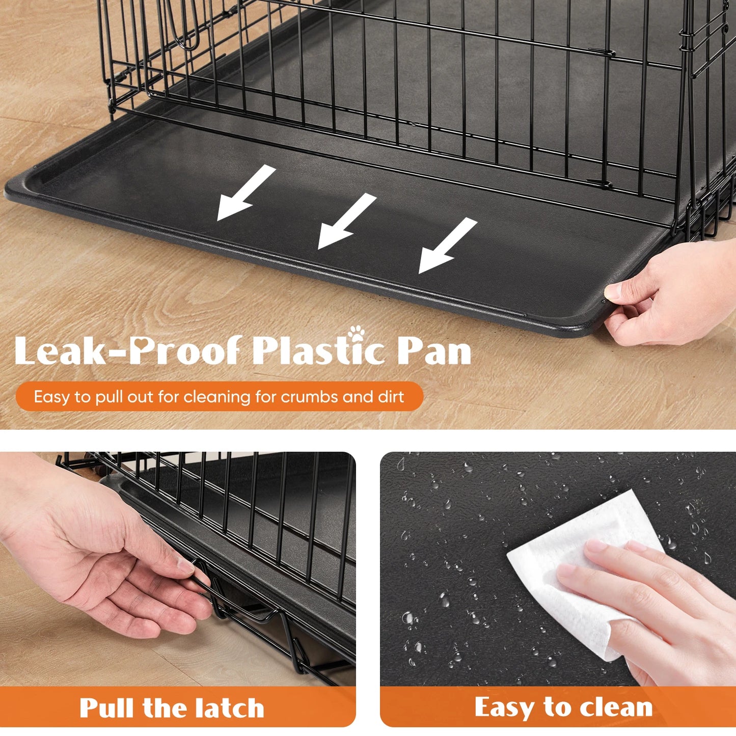 JHK Double Door Folding Dog Cage With Leak Proof Pan