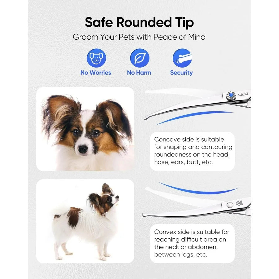 Curved Dog Grooming Shears 440C Stainless Steel Ergonomic