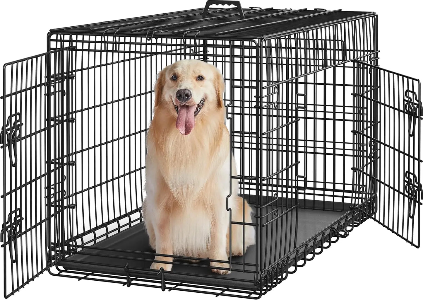 Double Door Collapsible Dog Crate With Divider And Tray