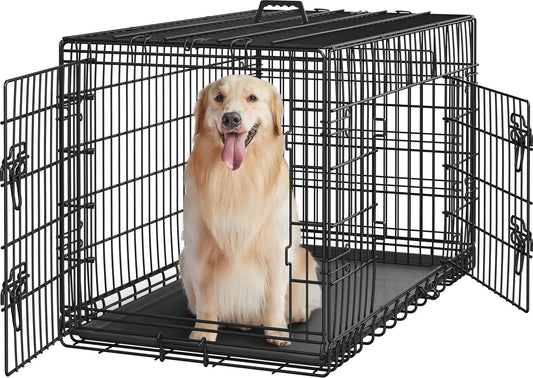 Double Door Collapsible Dog Crate With Divider And Tray