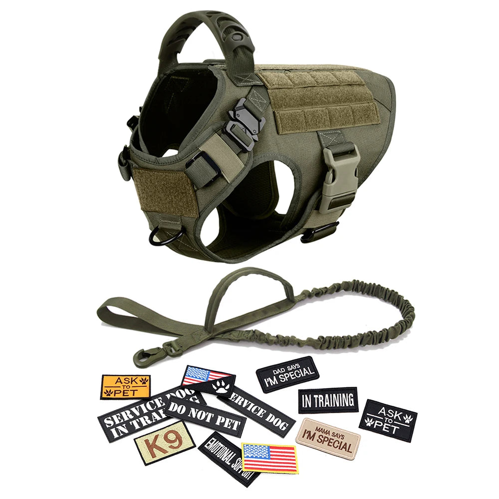 PETRAVELCN Military Large Dog Harness Vest With Leash Patches Set