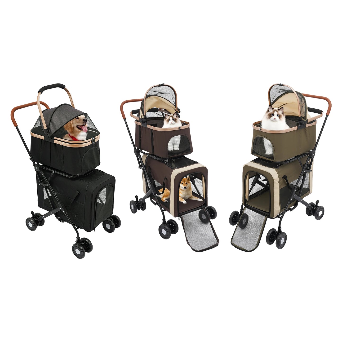 3-In-1 Multifunctional Pet Stroller With Two Carriers For Dogs