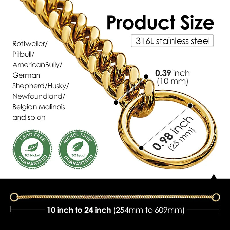 Stainless Steel Chain Collar For Dogs Cuban Link Walking Training