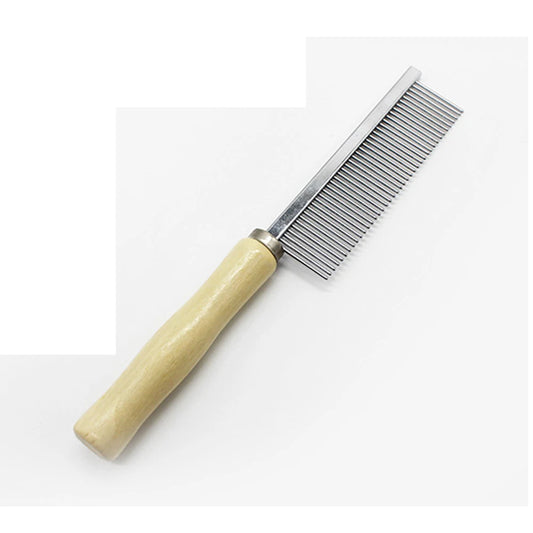 Stainless Steel Rake Comb With Wooden Handle Pet Hair Remover