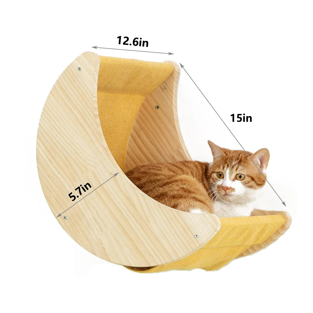PETRAVELCN Moon Shaped Cat Wall Shelf Hammock Wooden Steps