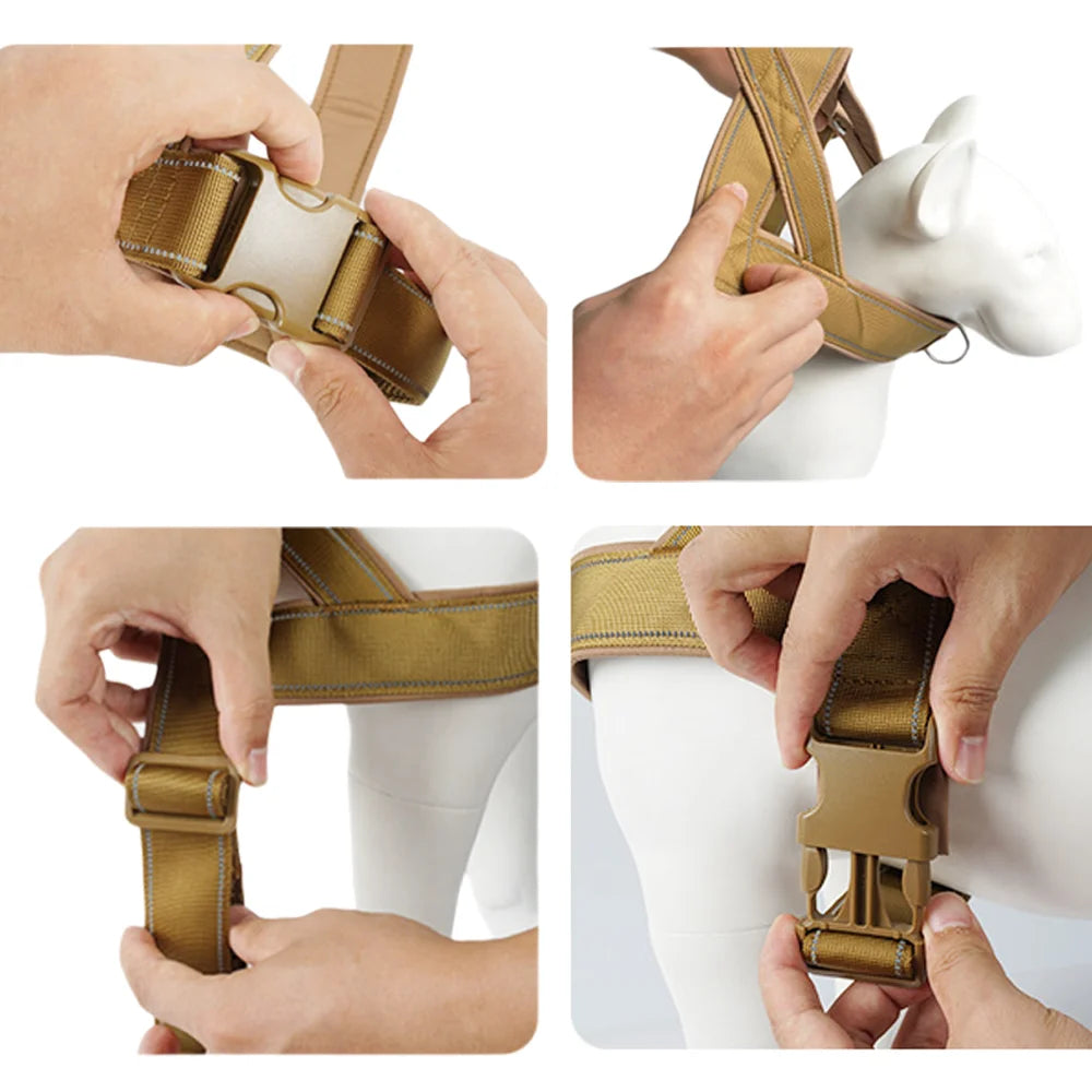 NONECN Tactical Anti-Pull Dog Harness 1000D Nylon Reflective With Handle